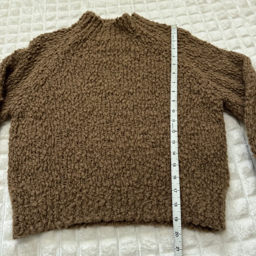 Maeve Small Textured Mock Neck Sweater ~ Brown Cropped Wool Minimal Cozy - Picture 6 of 8